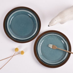 Set of 2! 20 cm Arabia Finland - MERI - Lunch / Salad Plate - Blue & Brown - Ulla Procopé - Scandinavian Mid-century Tableware Design 1970s