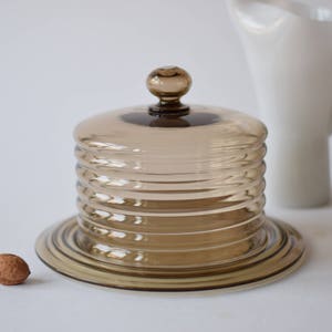 Rare! Vintage Holmegaard - Jacob E Bang - PRIMULA - Large Cheese Dome / Bell - Brown Glass - Danish Scandinavian Mid-century Art Deco Design