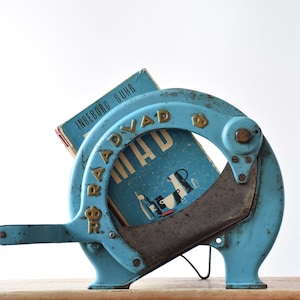 Super Rare XXL! Original RAADVAD - Bread Slicer / Cutter - Blue & Gold - Old Model 293 - Danish Mid-century Kitchen Design for Baker