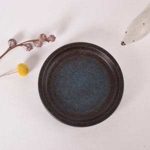 Vintage Danish PALSHUS - Small Circular Tray / Dish - Midnight Blue & Brown Glaze - Per Linnemann-Schmidt - Mid-century Pottery 1960s