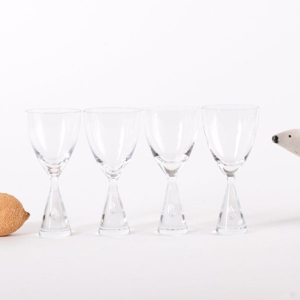 Set of 4! Vintage Holmegaard Denmark PRINCESS White Wine Glass 13,8 cm - Air Bubble - Bent Severin - Danish Mid-century Design