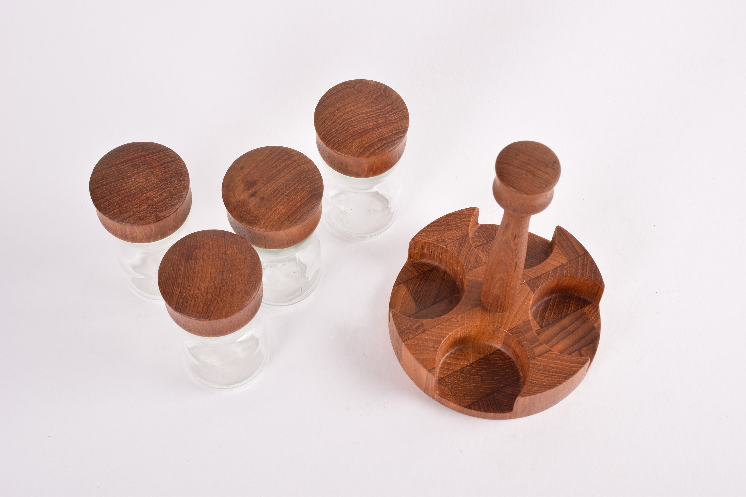 Vintage Digsmed Denmark - 4 Spice Glasses With Teak Lid