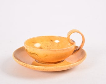 Very Rare! Kähler HAK Denmark - Cup & Saucer - Uran Glaze - Danish Mid-century Pottery Tableware