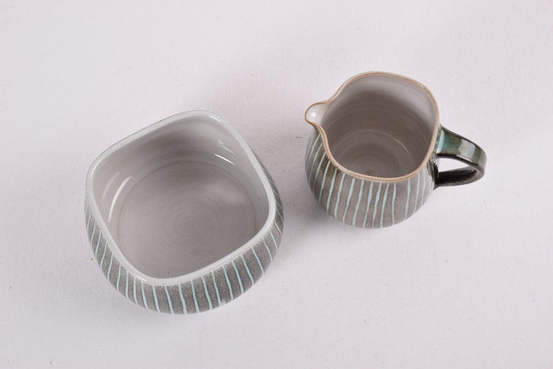 Vintage Danish Jacob Bang for Hegnetslund Cream & Sugar Set Green with Stripes Danish Scandinavian Midcentury Modern Ceramic image 5