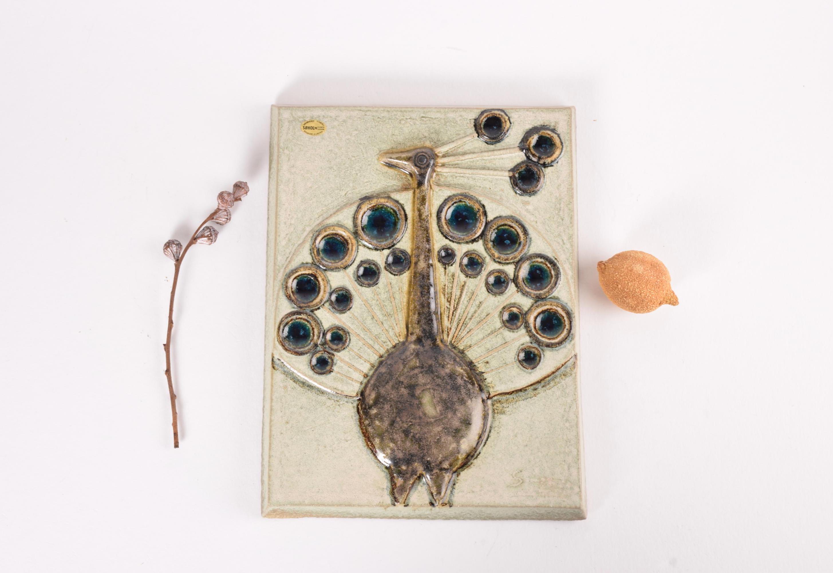 Vintage Søholm - Large Wall Decor / Ceramic Tile - Peacock