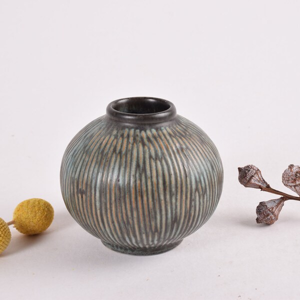 Løvemose Denmark - Vase - Ball Shaped - GRAASTEN - Grey / Green / Brown - Danish Scandinavian Mid-century Ceramic Design - 1950s to 1960s