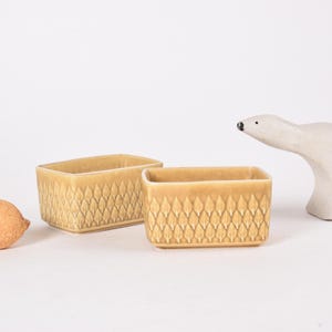 Set of 2! Jens Quistgaard - RELIEF Butter Dish / Rectangular Bowl - Yellow Leaf Decor - Kronjyden - Danish Mid-century Ceramic Design