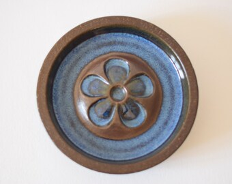 Marianne Starck for Michael Andersen - Wall Tile Decor - Abstract Flower - Blue & Brown - Danish Scandinavian Mid-century Pottery Home Decor