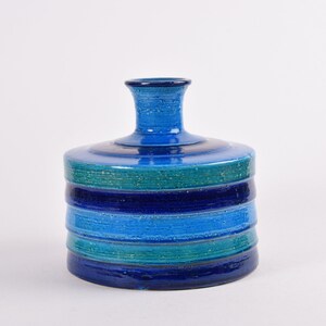Large Vintage Bitossi Italy Budded Vase Turquoise Blue & Green Stripes Aldo Londi Italian Mid-century Pottery Home Decor image 2