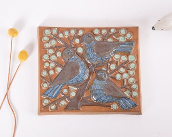 Vintage Marianne Starck for Michael Andersen - Wall Tile - 3 Birds on Branch - Danish Scandinavian Mid-century Ceramic Home Decor 1970s