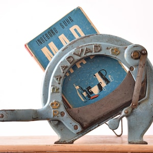 LONG! Original RAADVAD - Bread Slicer Cutter - Blue & Gold Old Model 294 - Danish Mid-century Kitchen 1950s - Cool Patina - for Him / Baker