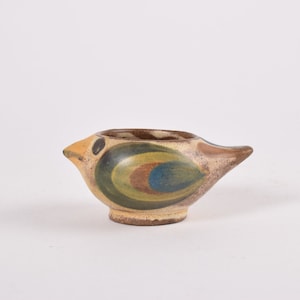 Collectible! Dybdahl Denmark - Bird Egg Cup - for Salt - Beige & Green - Handpainted by Margrethe Dybdahl - Danish Mid-century Ceramic 1960s