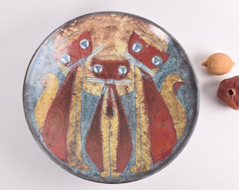 Huge 13" 1960s Marianne Starck for Michael Andersen & Søn - CAT Bowl - 3 Cats - Persia Glaze - Mid-century Danish Ceramic Home Decor