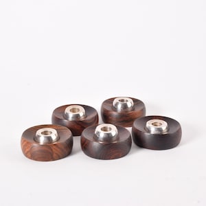 Set of 5! Jens Quistgaard Candlesticks - Rosewood & Silver Plate Metal - for Slim Tapers - Danish Scandinavian Mid-century Modern 1960s