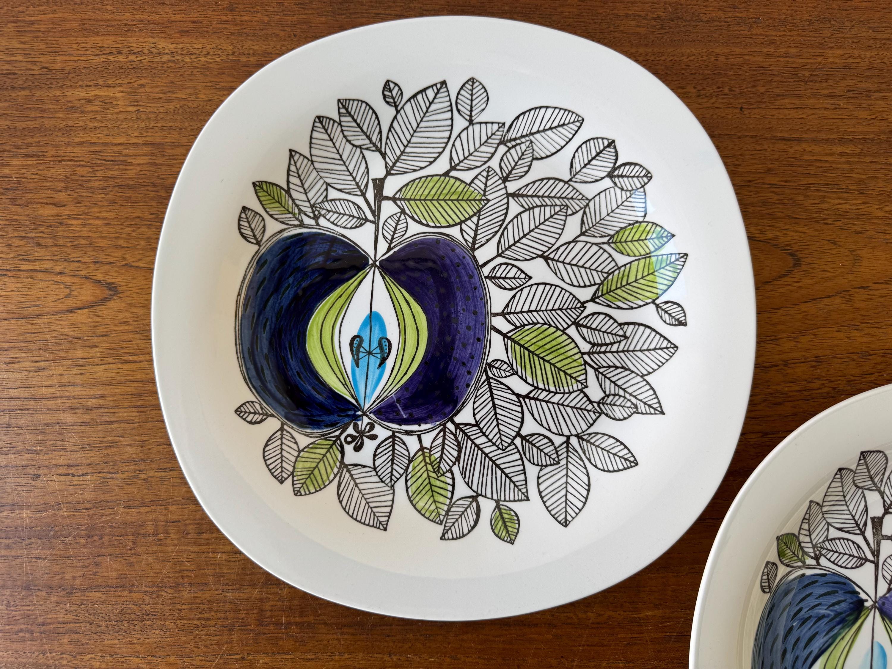 Set of 2! 1960s Original Rörstrand Sweden EDEN XL Dinner Plate Apple  Motif Sigrid Richter Scandinavian Mid-century Tableware Design