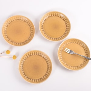 Set of 4! Jens H Quistgaard - RELIEF - Small Plate / Tea Plate - Yellow / Mustard - Danish Scandinavian Mid-century Tableware Design Classic
