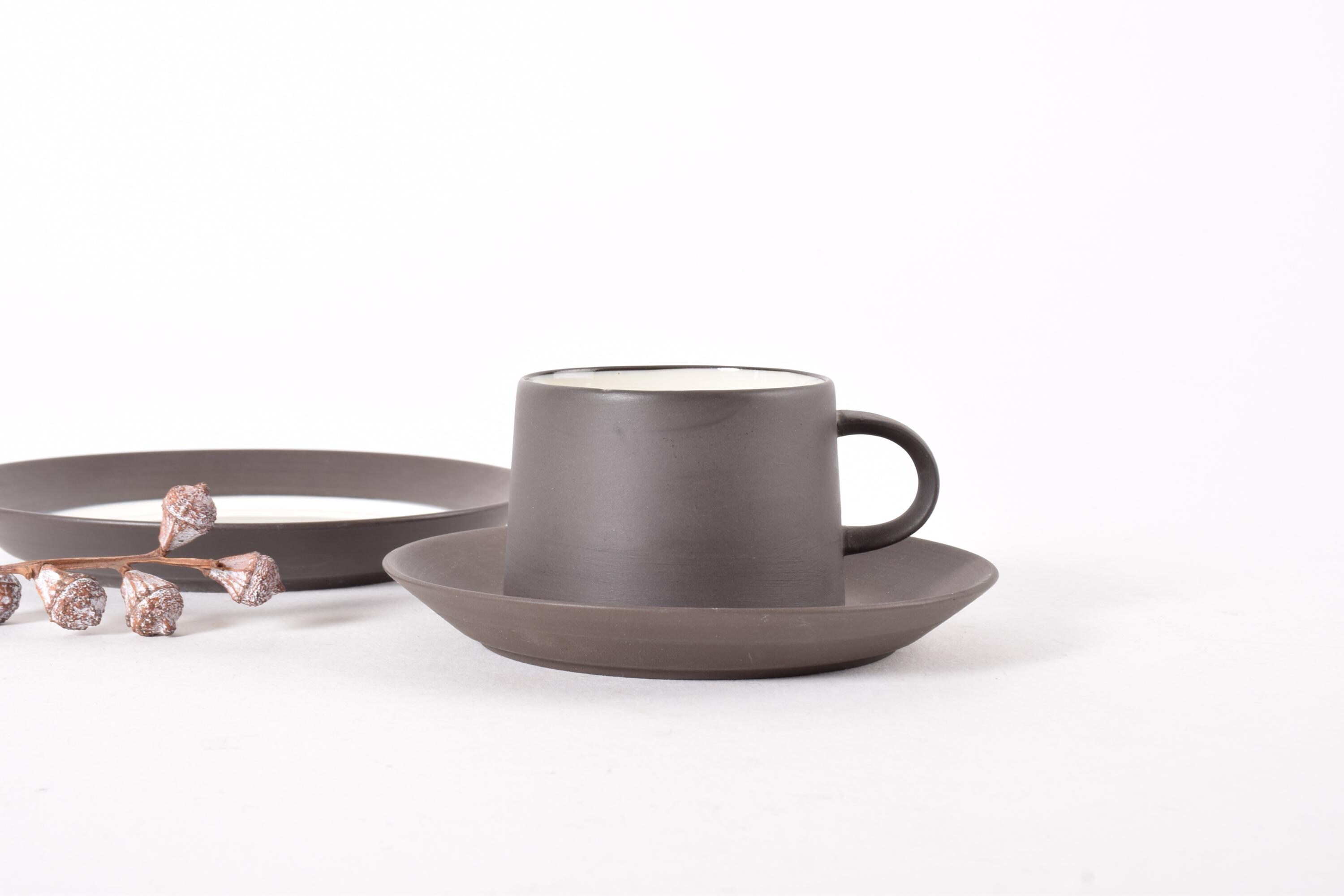 ON HOLD! Jens H Quistgaard - Flamestone Smooth - Tea Trio - Cup / Saucer / Plate - Dansk Designs - Black White - Danish Mid-century Ceramic