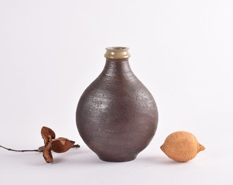 Unique! Nils Kähler for Kähler HAK Denmark - Bottle Shaped Vase - Dark Brown & Olive Green - Danish Mid-century Ceramic Scandinavian Home