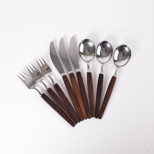 Set für 3! 9 Stück Vintage ECKHOFF for Lundtofte Besteck mit Gabel, Messer & Löffel - Palisander Griffe - Design Tias Eckhoff - Dänisch MCM 1960er Jahre