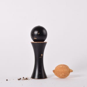 1970s Danish Design - Pepper Mill with Peugeot Grinder - Wood with Black Lacquer - Patina - Scandinavian Mid-century Kitchen
