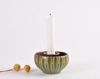 Rare! Large Dybdahl Denmark - Candle Stick / Candleholder - Handpainted Floral Decor by Margrethe Dybdahl - Danish Mid-century Ceramic