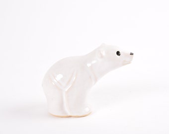 Vintage Hyllested Denmark - Polar Bear Figurine with Cute Expression - Danish Scandinavian Mid-century Pottery Home Decor - Animal Lover