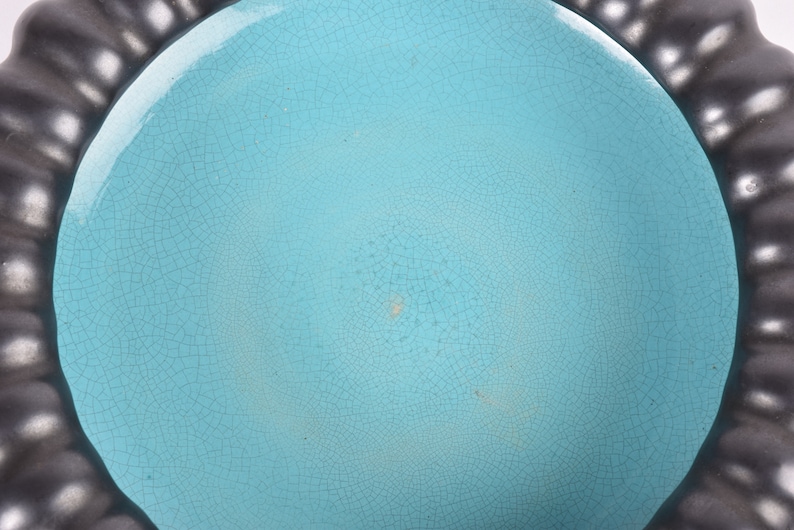 Michael Andersen /& S\u00f8n MAS Turquoise Black Eyecatcher Huge Grooved Frilled Bowl Danish Vintage Mid-century Ceramic Home Decor