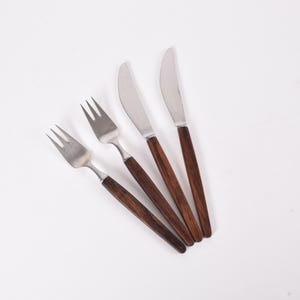 Set für 2! 4 Stück Vintage ECKHOFF for Lundtofte Besteck mit Gabel & Messer - Palisander Griffe - Design Tias Eckhoff - Dänisch MCM 1960er Jahre