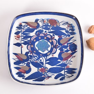 Aluminia Royal Copenhagen TENERA - Large Square Dish - Birds and Flowers - 144/2885 - Kari Christensen - Danish Mid Century Ceramic Home