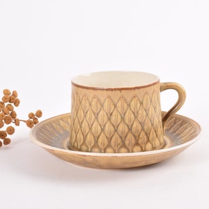 Great Glaze! Jens H Quistgaard - RELIEF - Tea / Coffee Cup & Saucer - Kronjyden - Danish Scandinavian Mid-century Tableware Design