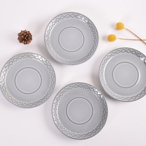 Set of 4! Jens H Quistgaard - Grey CORDIAL - Saucer - Bing & Grøndahl - Danish Scandinavian Mid-century Tableware Design 1970s