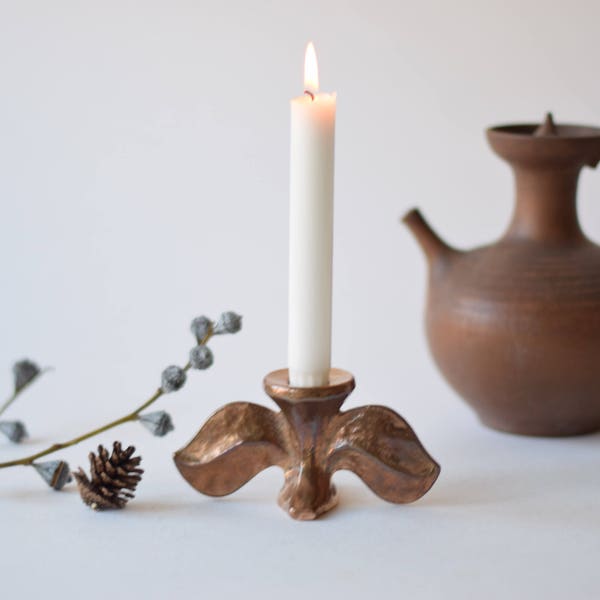 Vintage Brass Candlestick with Leaves - Harjes - Germany - German Mid-century Design