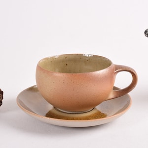 Fantastic Glaze! Vintage Danish Studio Pottery - Tea Cup & Saucer - Green Glaze / Fired Clay - Peter Fitzner - Mid-century Ceramic Design