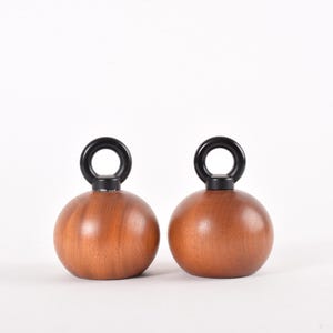 Bodum Nissen Salt & Pepper Mill Set - Teak Wood - Ball Shaped with Handle - Danish Scandinavian Kitchen Design 1980s