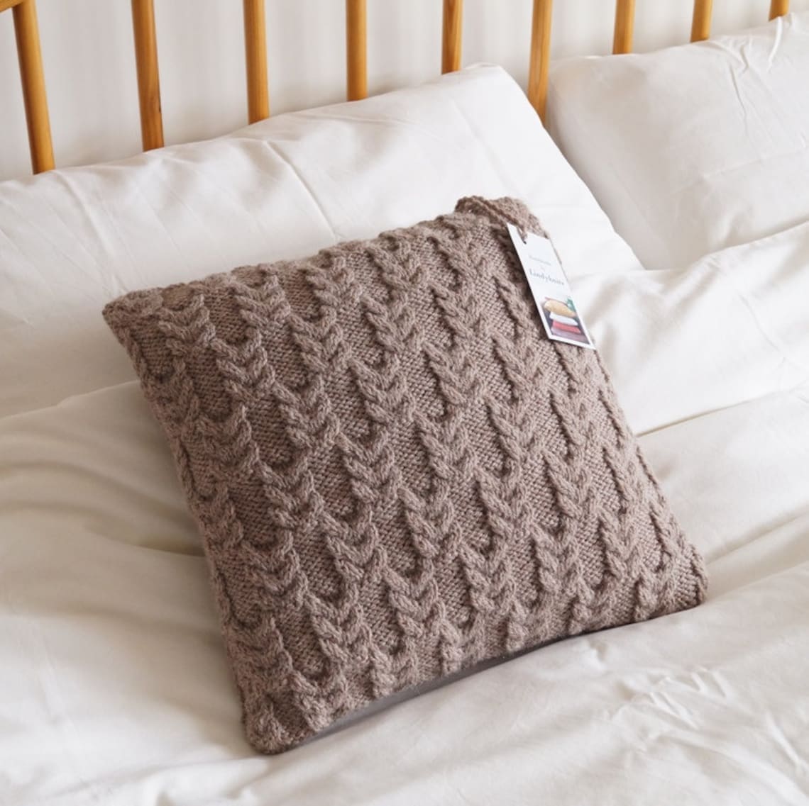 Knitted Pillow Cover Hand Knitted Cushion Cover Beige Pillow Etsy