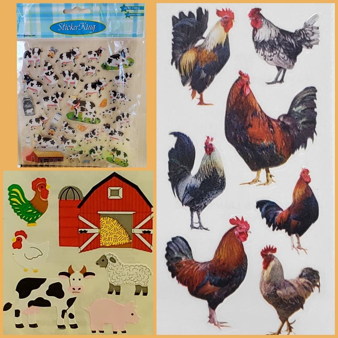 Farm Stickers Animals Scrapbooking Chicken Cow Barn Sheep Pig Rooster ...