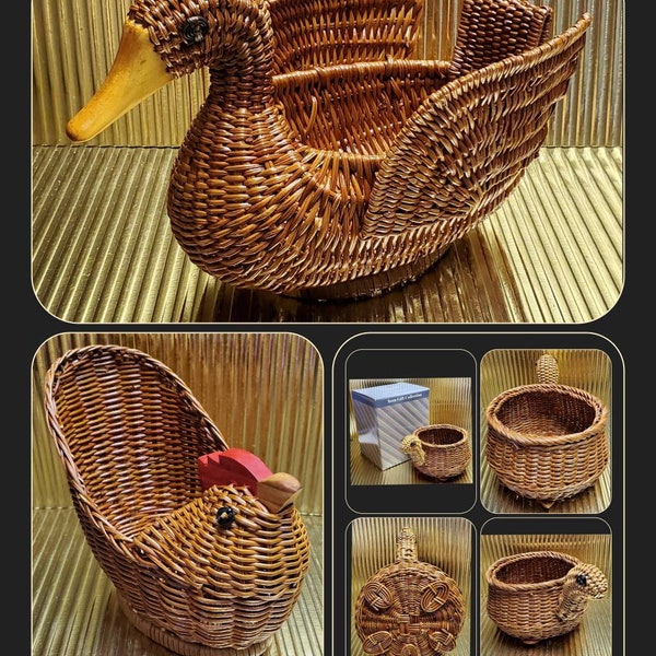 Vintage Avon Wicker Menagerie Hen - Tortoise - Duck - Reindeer Basket New in Box