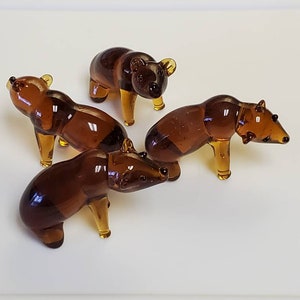 Vintage Hand Made Miniature Glass 1-1/2&quot; Grizzly Bear Gel Candle Embed Trinket
