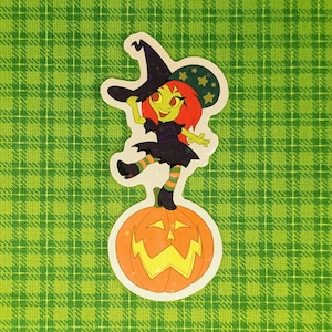 Witch With Pumpkin Holographic Sticker