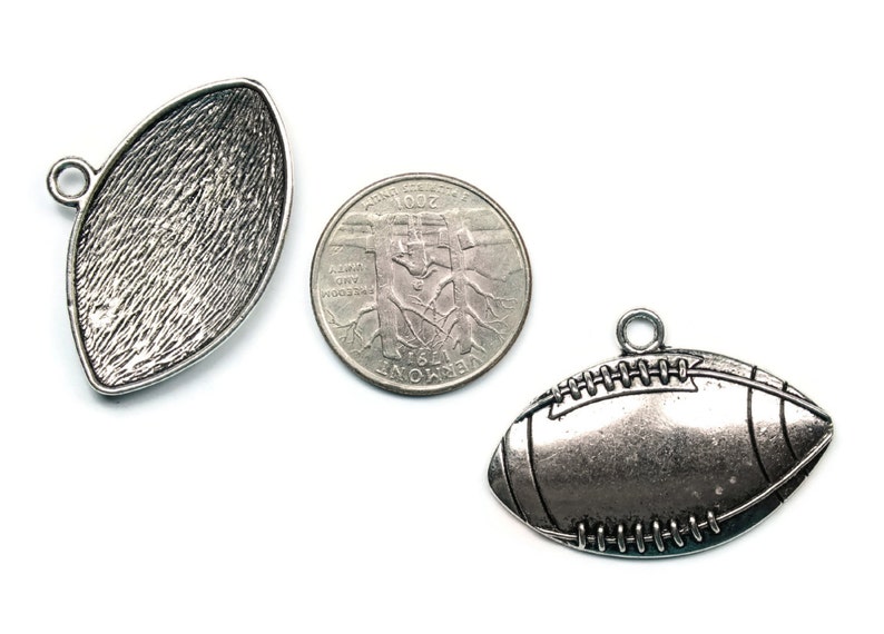 4 Antique Silver Football Pendants