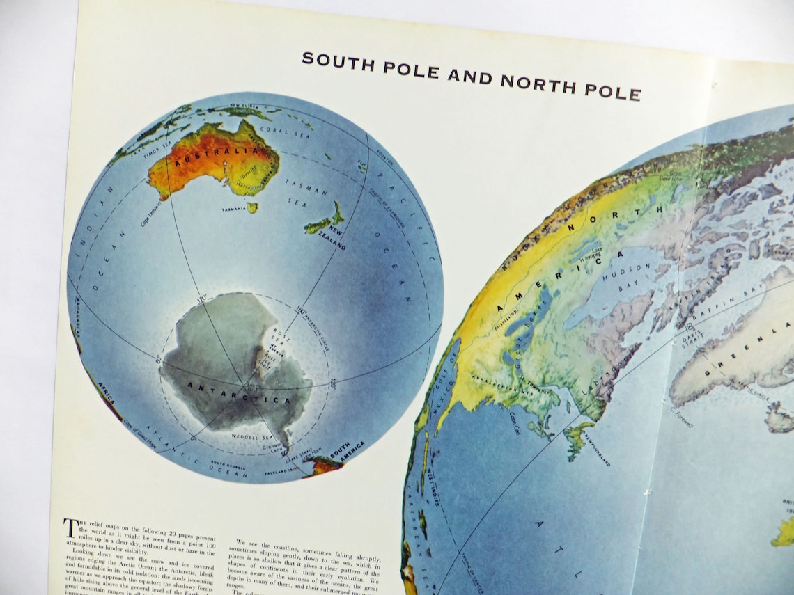 South Pole map North Pole map Very Large Map Antarctica | Etsy