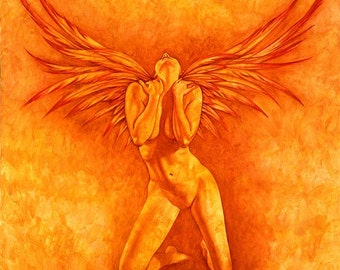 Sexy Fire Angel Woman - art print