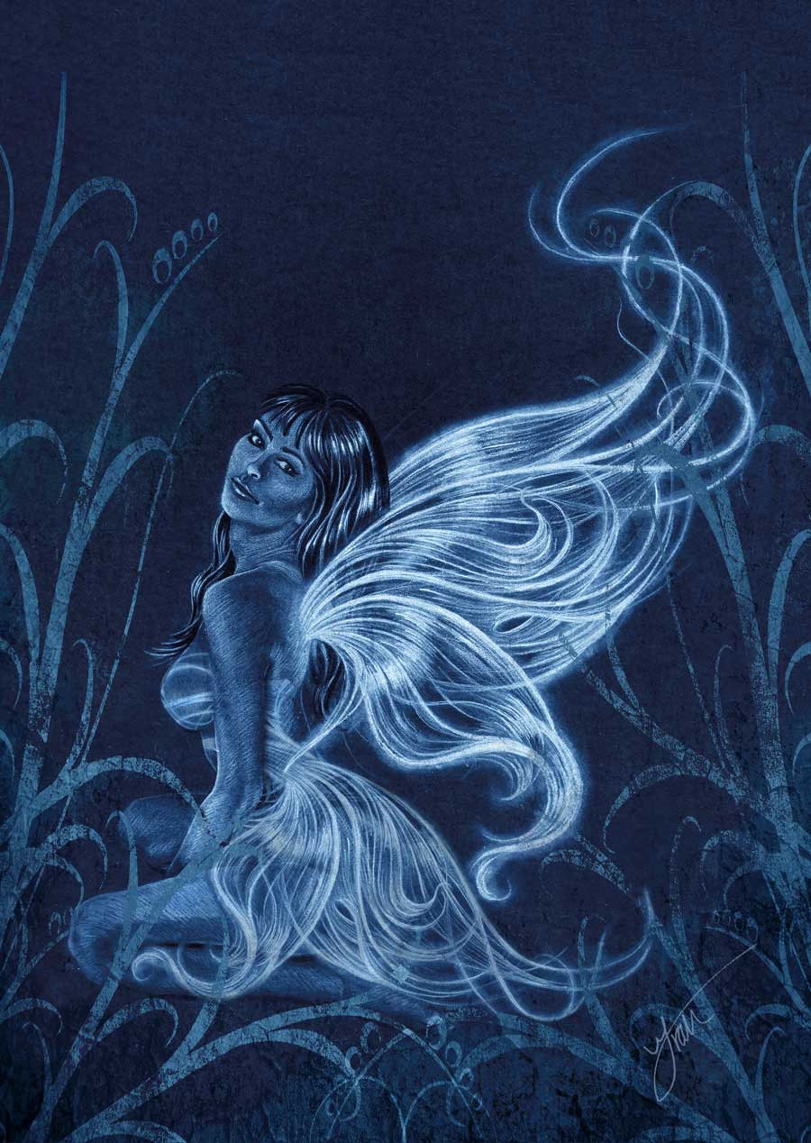 Figure Drawing Blue Fairy Art Print Mated to Fit 8 X 10 Frame Etsy
