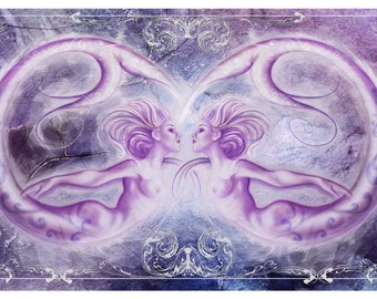 Nude sirene - viola rosa Giclee fantasy art stampa