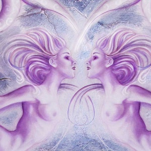 Sirènes nues imprimé dart fantastique giclee rose violet image 2