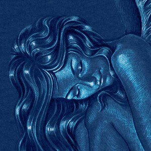 Angel Figure drawing, blue angel art print image 3