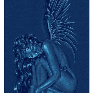 Angel Figure drawing, blue angel art print image 1
