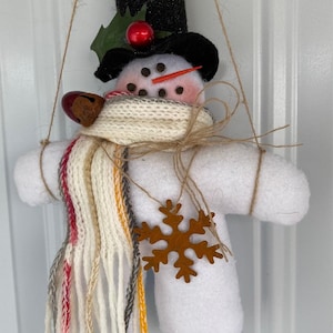Christmas Hand sewn Snowman Ornament - 10&quot; tall & 7&quot; wide