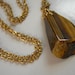 Big Chunky Nugget of Real Tigers Eye Polished Stone Pendant Necklace Gold-tone Chain,Vintage