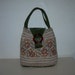 1970s Floral Needlepoint Tapestry & Green Faux Leather Large Handbag,Tote Bag,Vintage Retro